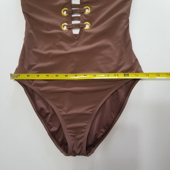 Bleu Rod Beattie Hole In One Plunge One Piece Swimsuit Brown/Gold Size 4 - Picture 5 of 10